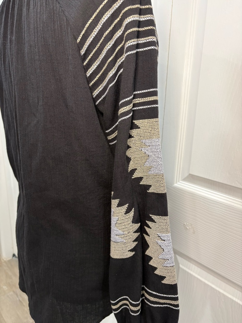 Katherine Barclay Black Peasant Blouse with Cream Tassels - Picture 3 of 5